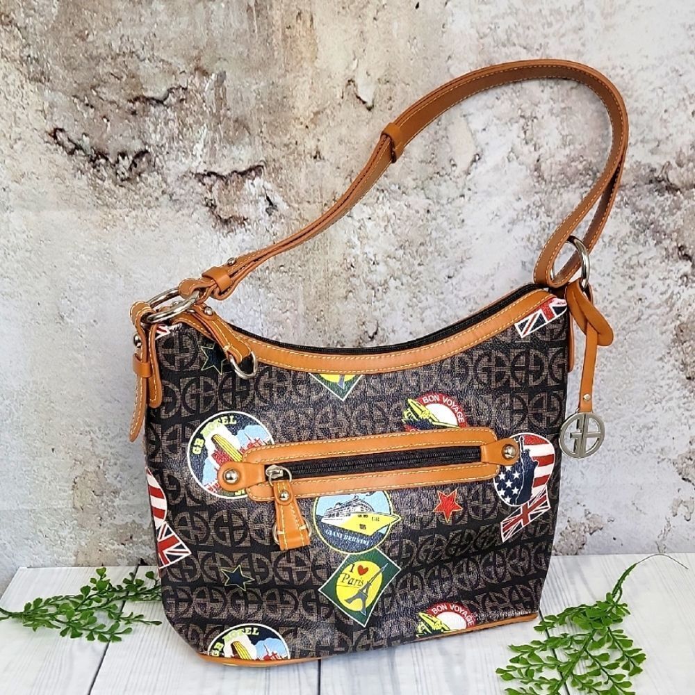 Giani Bernini Signature Logo Satchel With Postcard Travel Theme